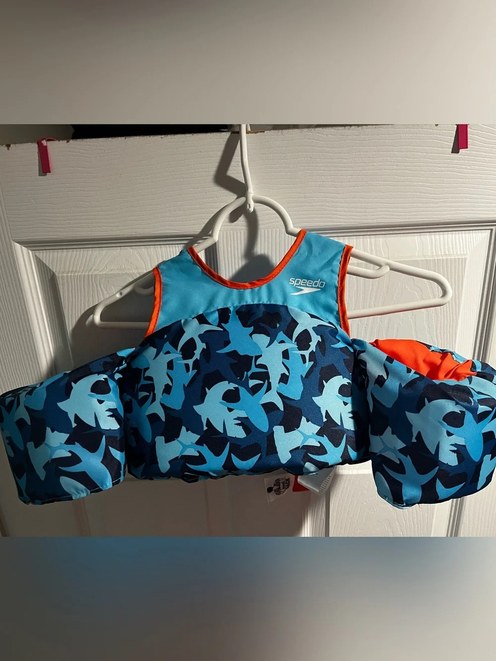 Speedo Kids Blue Shark Print Swim Vest with Orange Trim